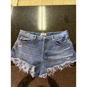 We The Free Denim Shorts Sz 31 Free People Cotton Raw Hem Button Fly Blue Jean